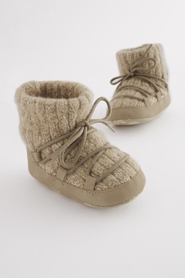 Stone Natural Pram Knitted Snow Boots (0-24mths)