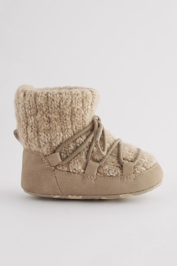 Stone Natural Pram Knitted Snow Boots (0-24mths)