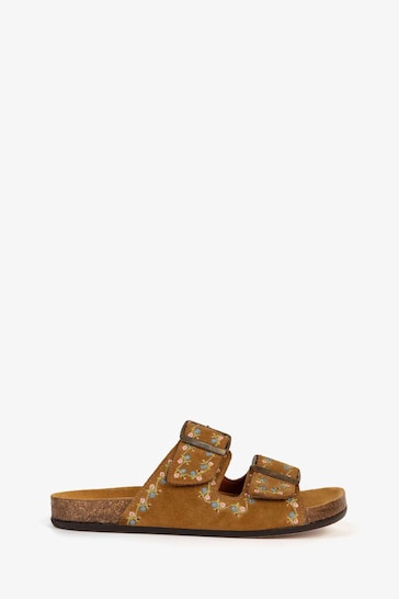 Penelope Chilvers Brown Pool Suede Embroidery Sandals