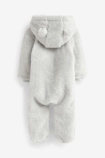 Grey Cosy Fleece Bear Baby Pramsuit