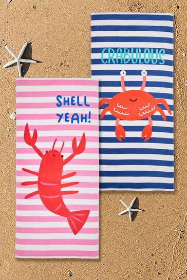 Catherine Lansfield 2 Pack Natural Crabulous Shell Yeah Beach Towels