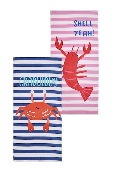 Catherine Lansfield 2 Pack Natural Crabulous Shell Yeah Beach Towels