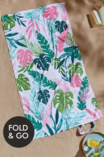 Catherine Lansfield Pink Tropical Palm Beach Towel In A Bag