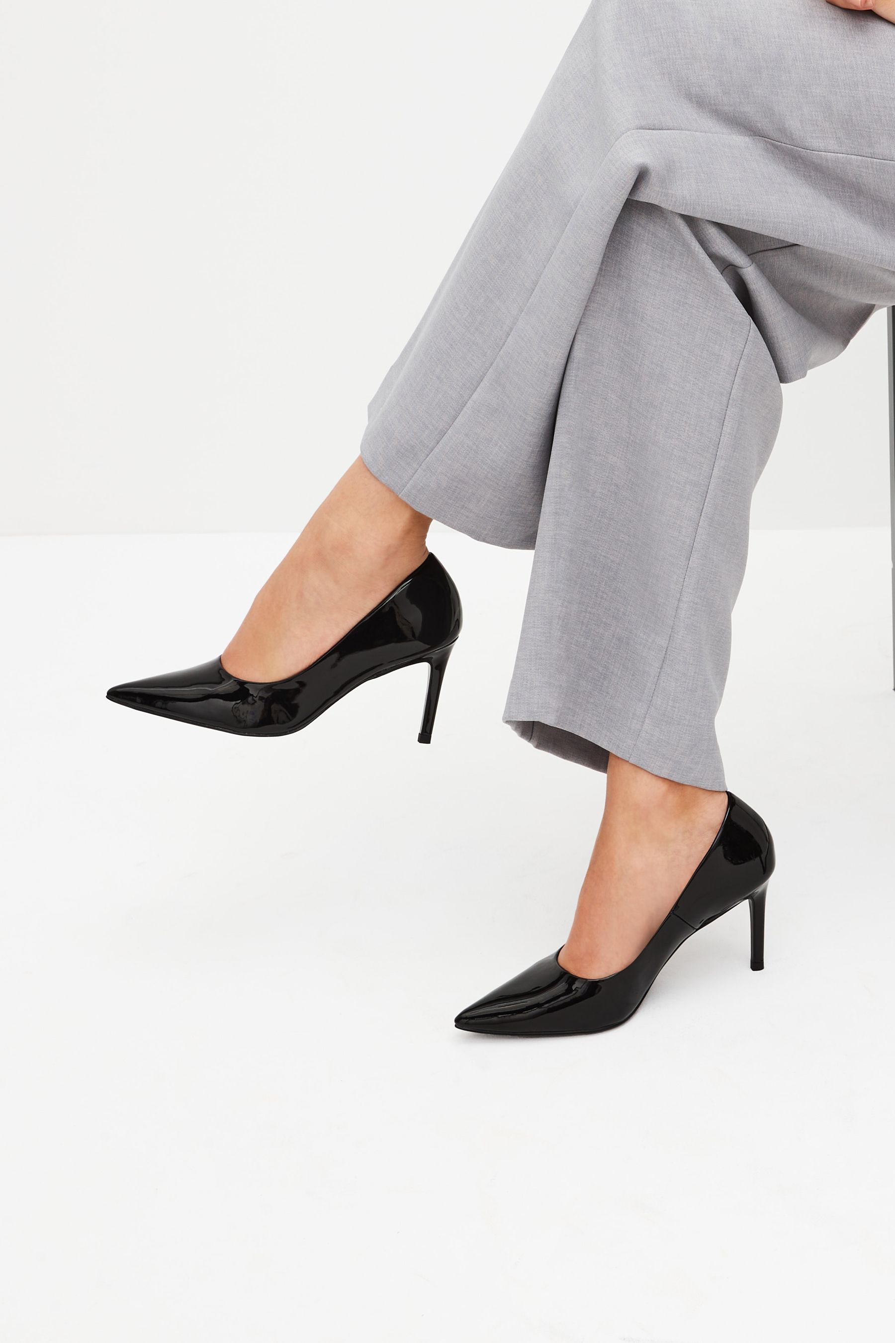 Black Regular Wide Fit Forever Comfort Point Toe Mid Heel Court Shoes
