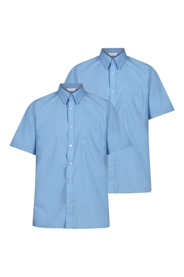 Trutex Boys Blue Non Iron Short Sleeve School Shirts 2 Pack