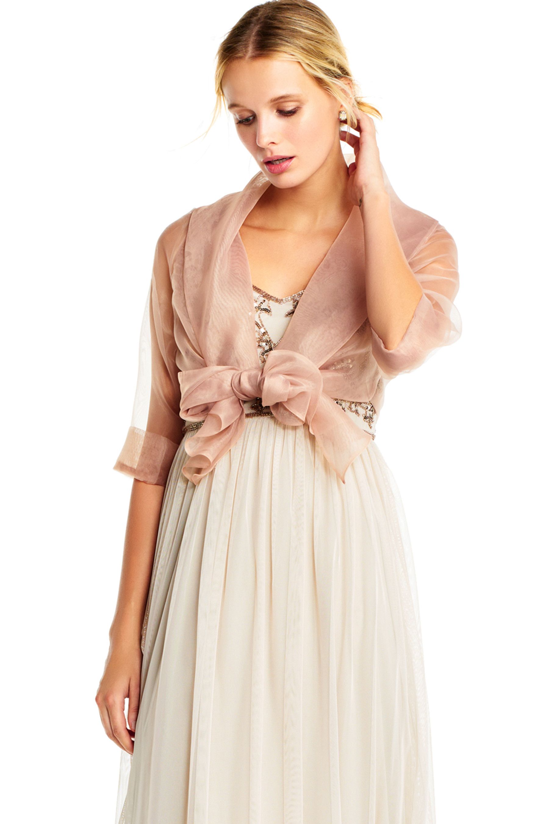 Adrianna Papell Natural Short Sleeve Organza Wrap Jacket
