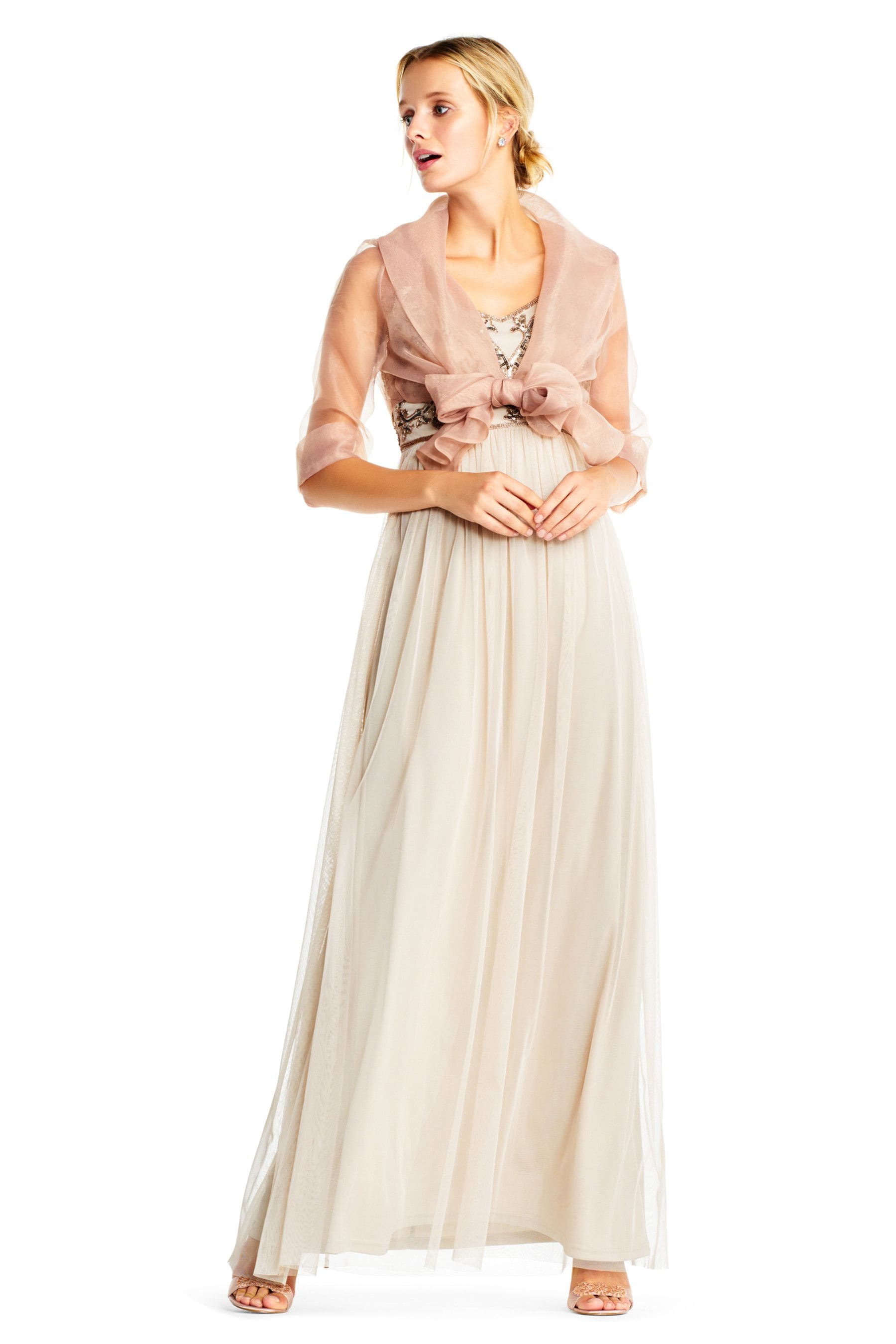 Adrianna Papell Natural Short Sleeve Organza Wrap Jacket