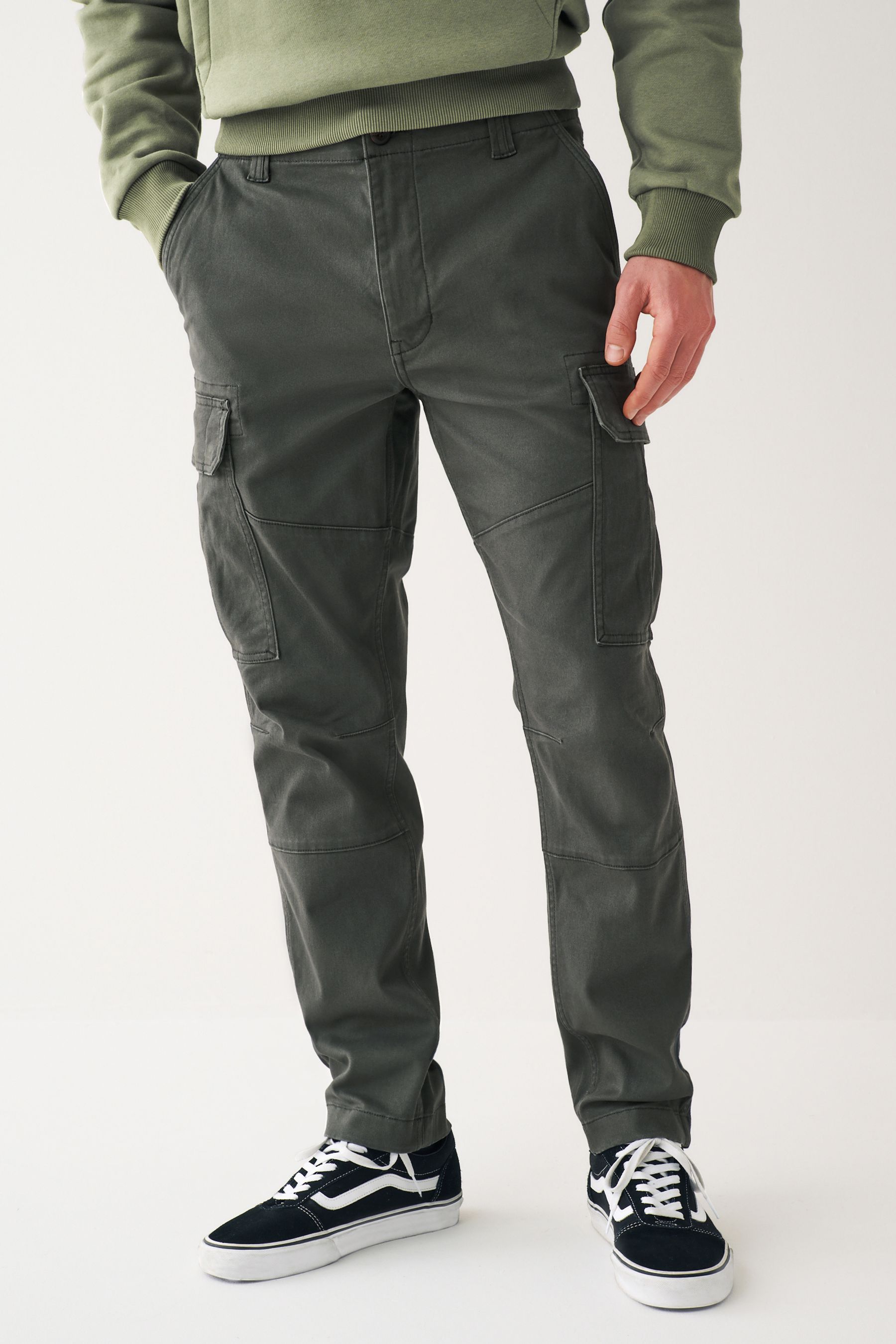 Buy Grey Charcoal Slim Fit Cotton Stretch Cargo Trousers from the Next UK online shop
