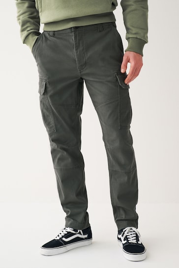 Charcoal Grey Slim Fit Cotton Stretch Cargo Trousers
