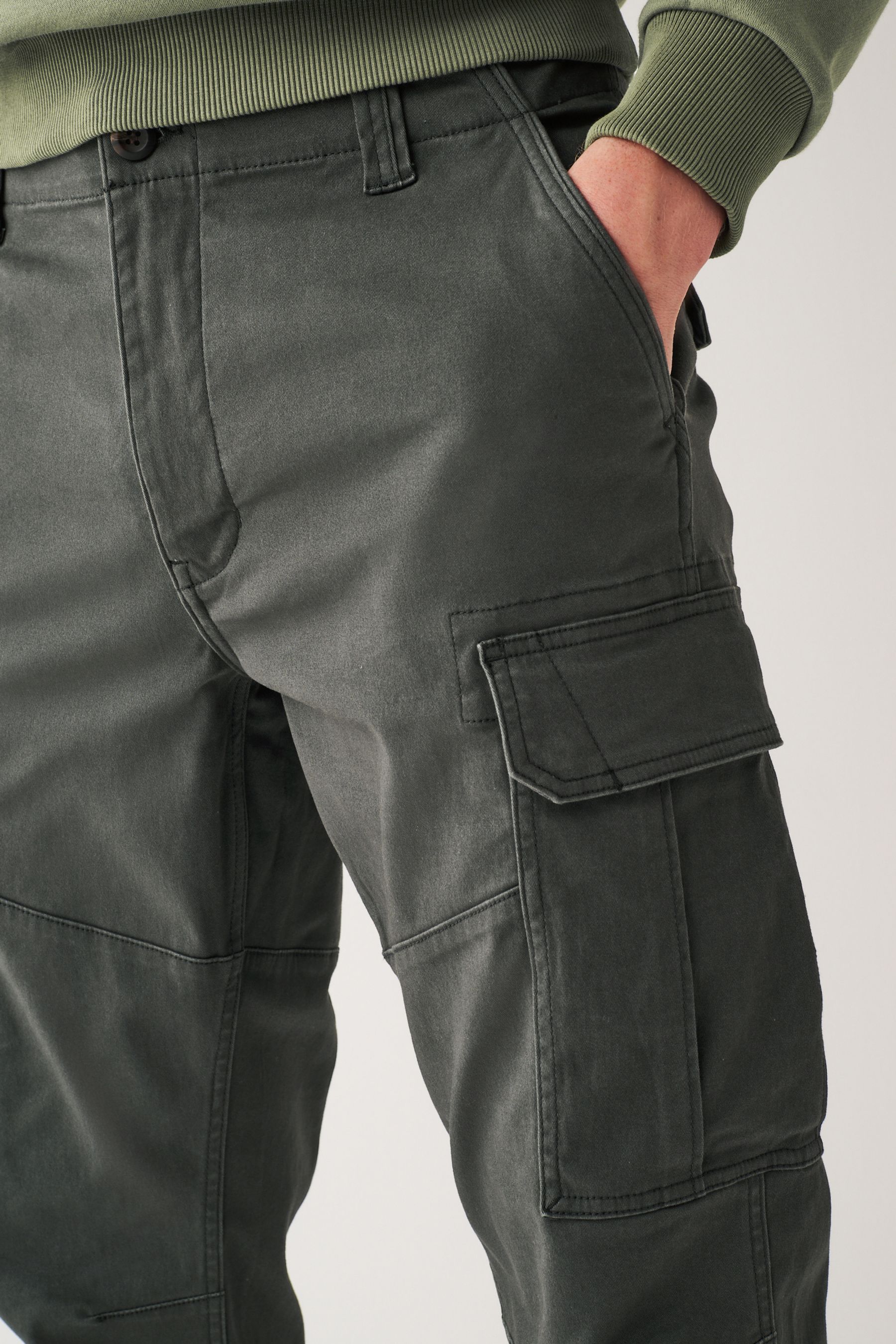 Charcoal Grey Slim Cotton Stretch Cargo Trousers