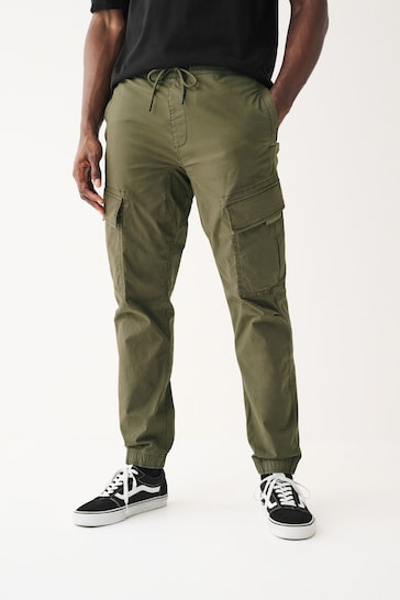 Khaki Green Regular Tapered Stretch Utility Cargo Trousers