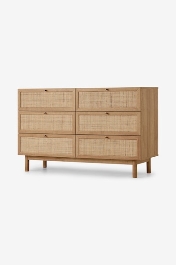 MADE.COM Oak Effect Pavia Natural Rattan Wide Chest of Drawers