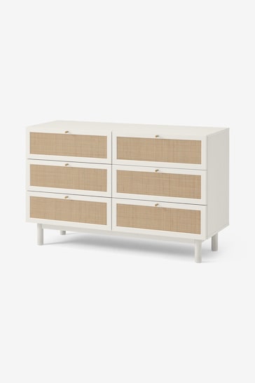 MADE.COM White Washed Oak Effect Pavia Natural Rattan Wide Chest of Drawers