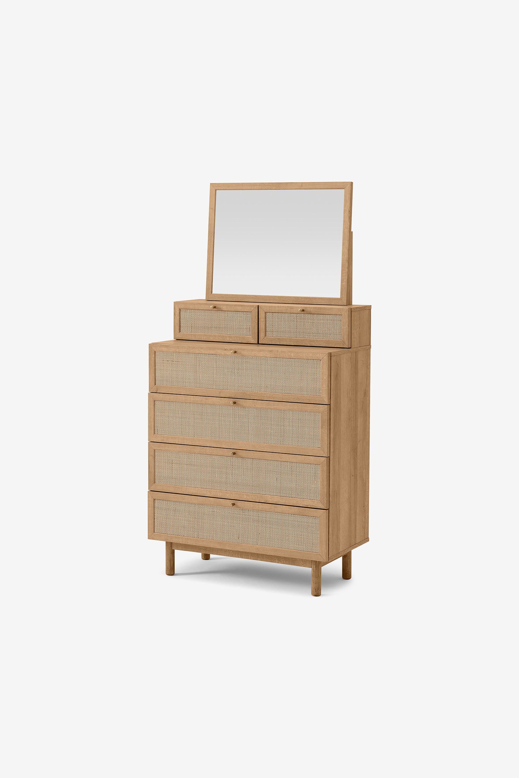 MADE.COM Oak Effect Pavia Natural Rattan Vanity Chest of Drawers