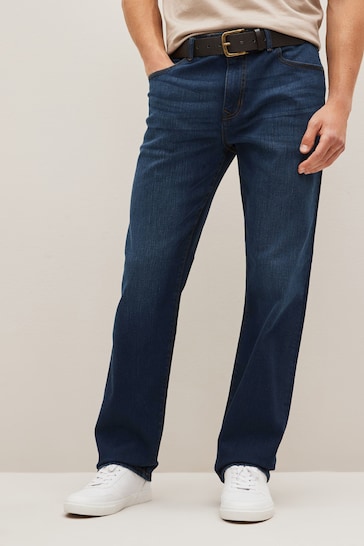 Blue Belted Straight Fit Viscose Jeans