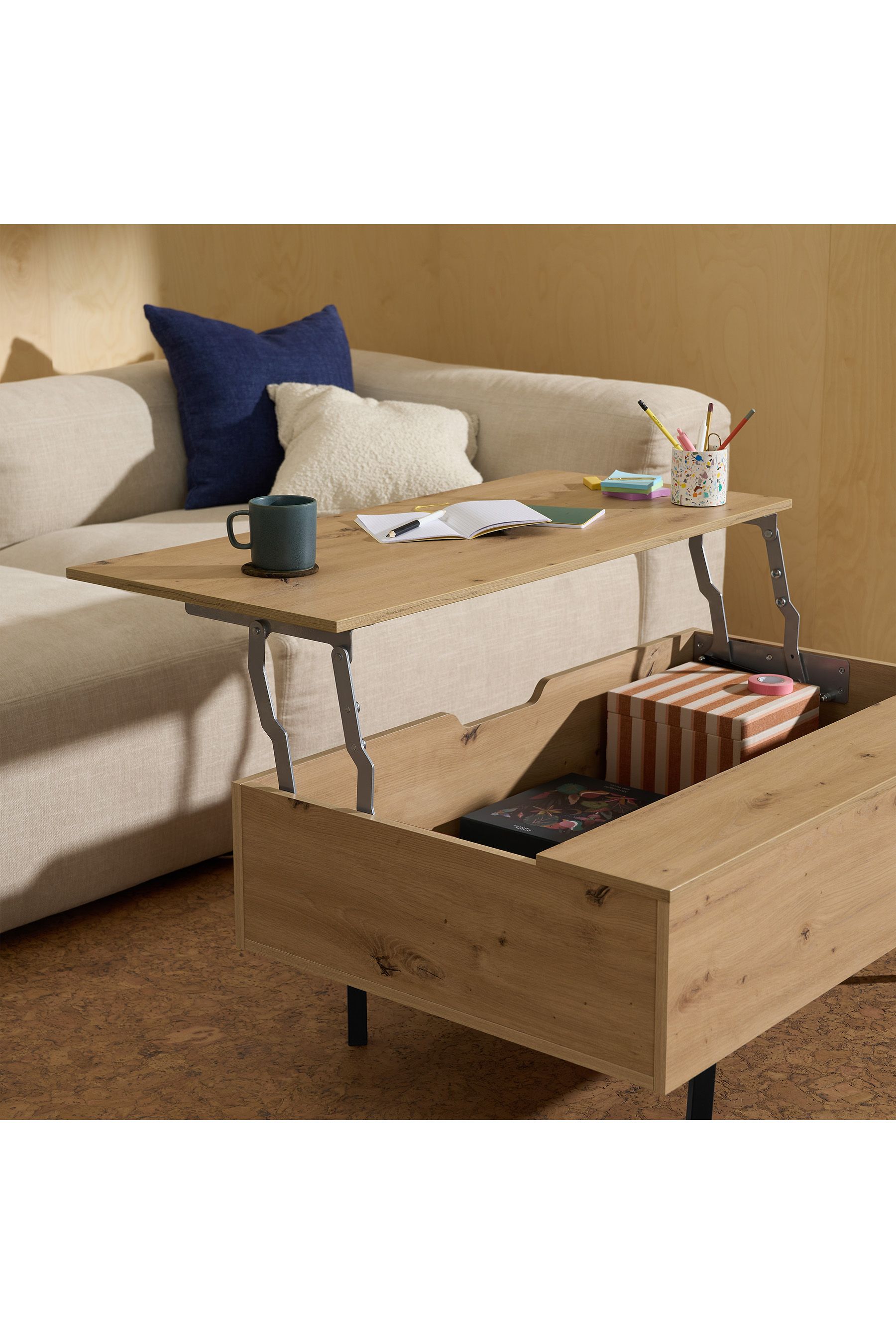 Lift top coffee shop table in store