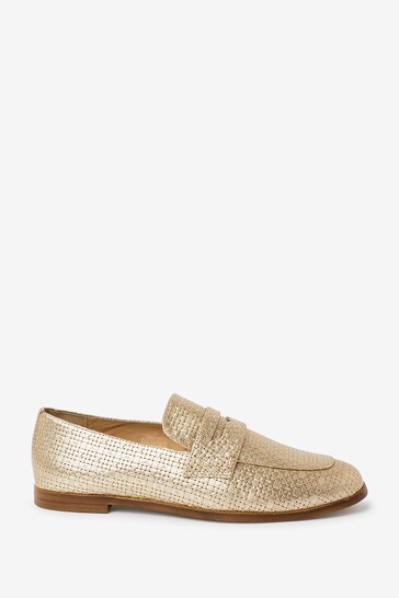 Buy Boden Gold Woven Leather Loafers from the Next UK online shop