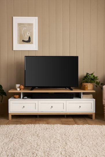 Cream Malvern Oak Effect Up to 65 inch, Floating Top TV Unit