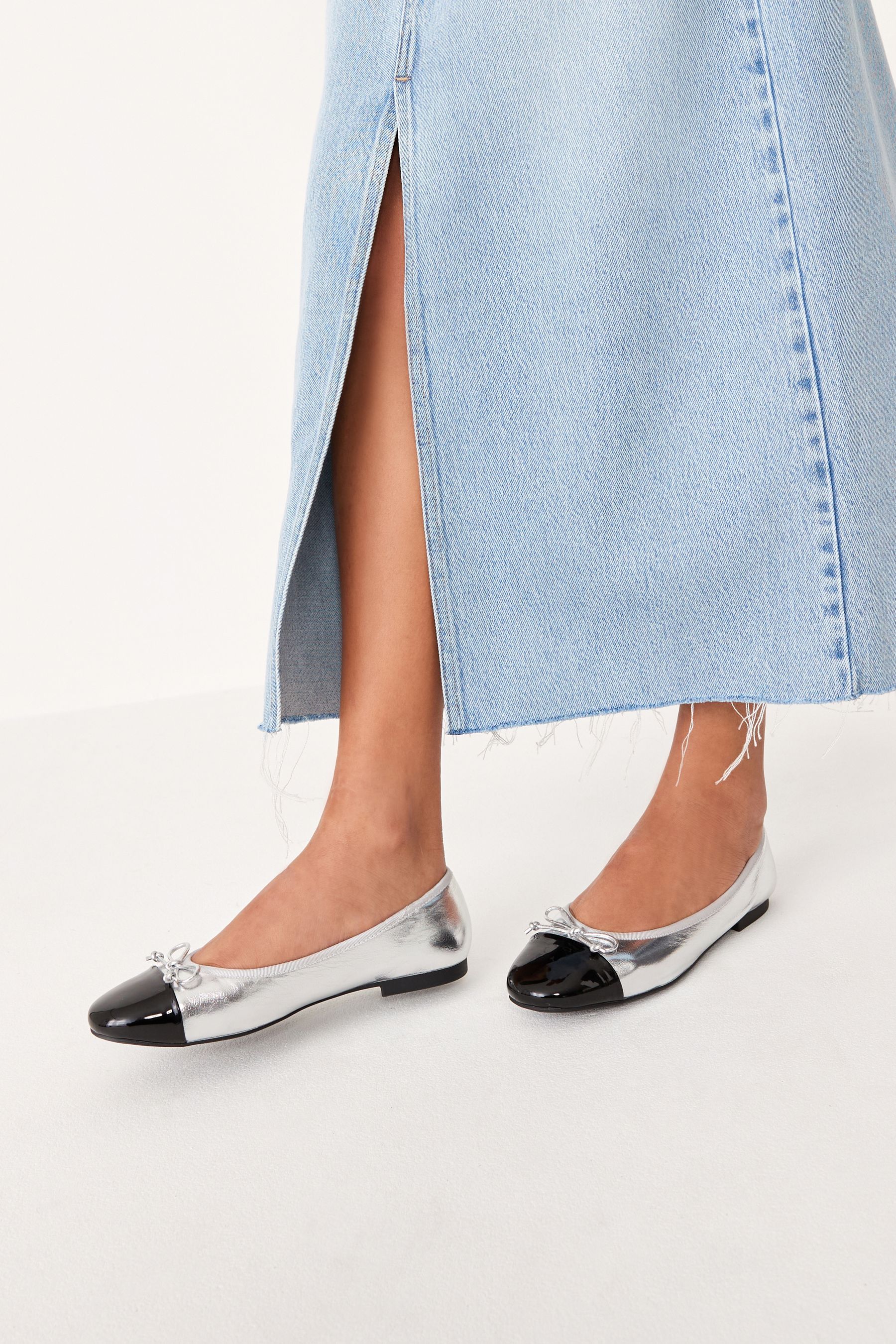 Silver ballet pumps store next
