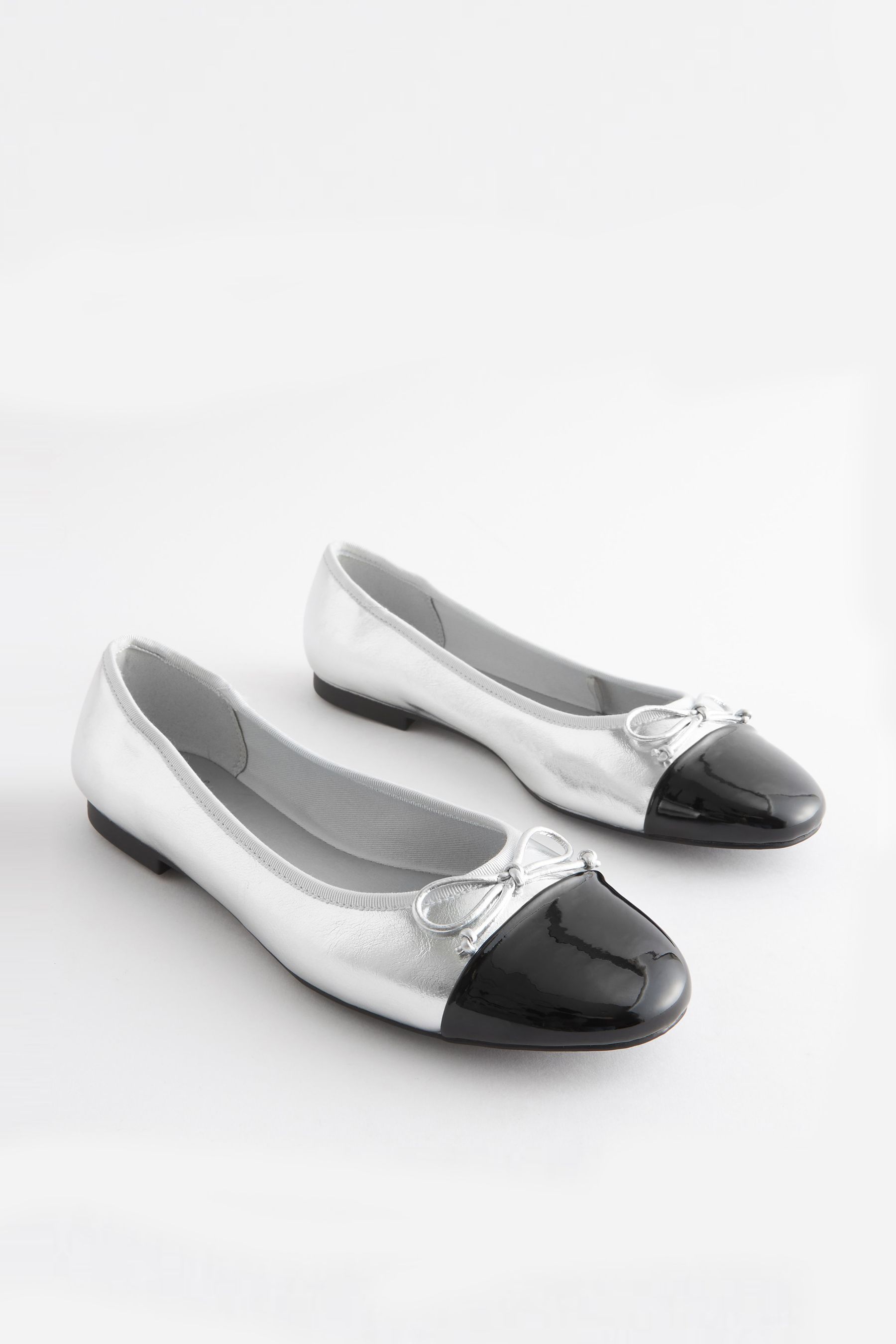 Silver Black Toe Cap Regular Wide Fit Forever Comfort Ballerinas Shoes