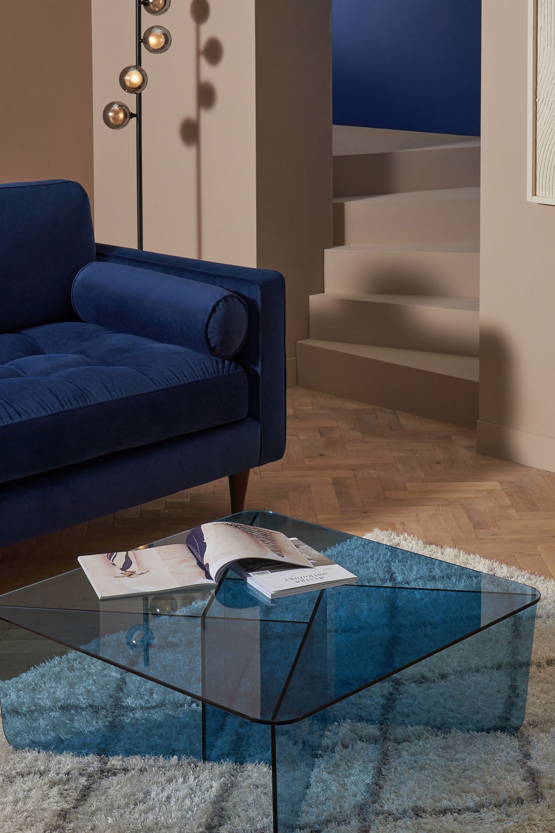 Blue glass shop coffee table