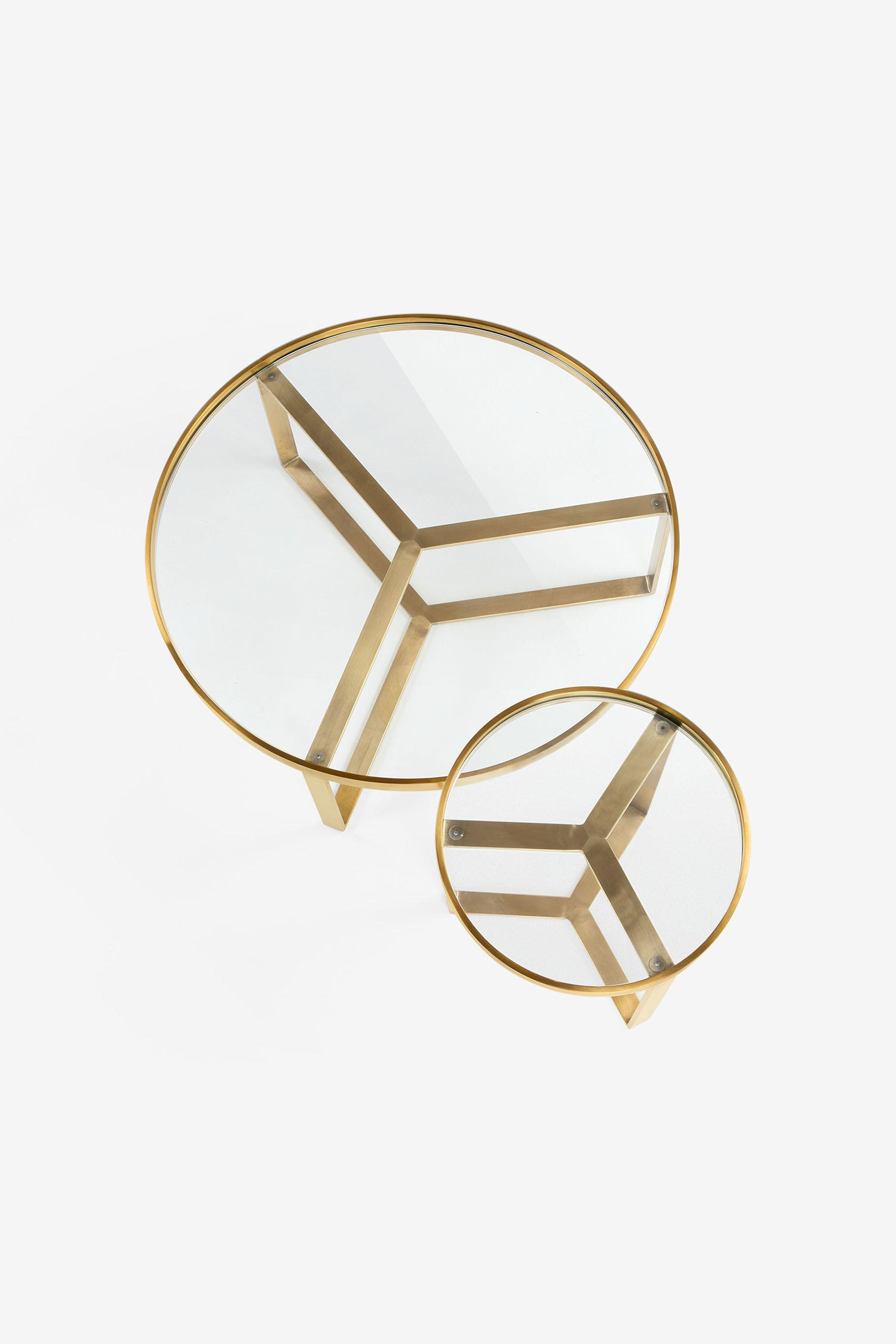 Glass coffee table with cheap brass legs