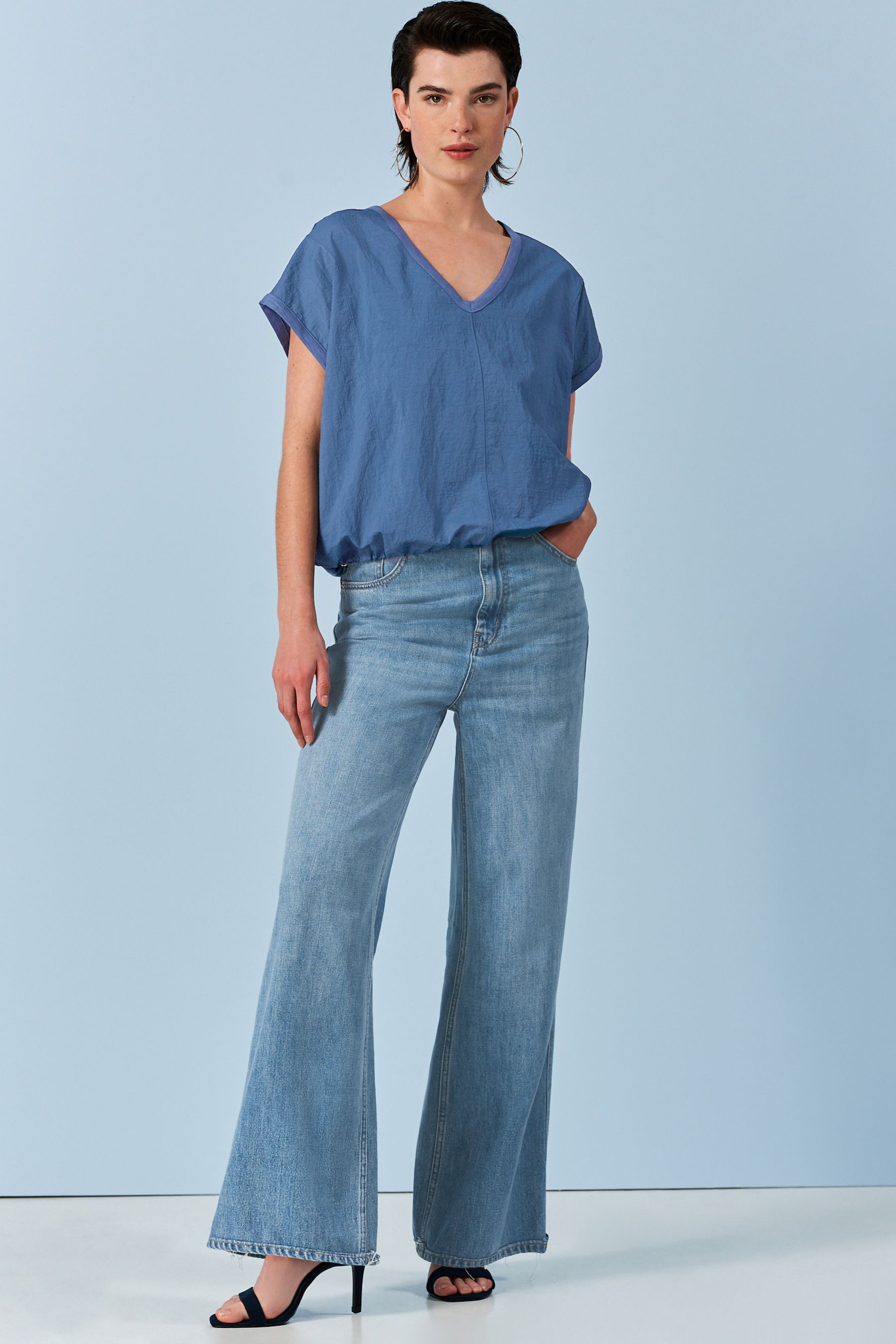 navy bubble hem top