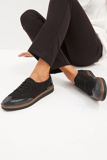 Black Extra Wide Fit Forever Comfort® Brogue Lace Up Chunky Sole Shoes