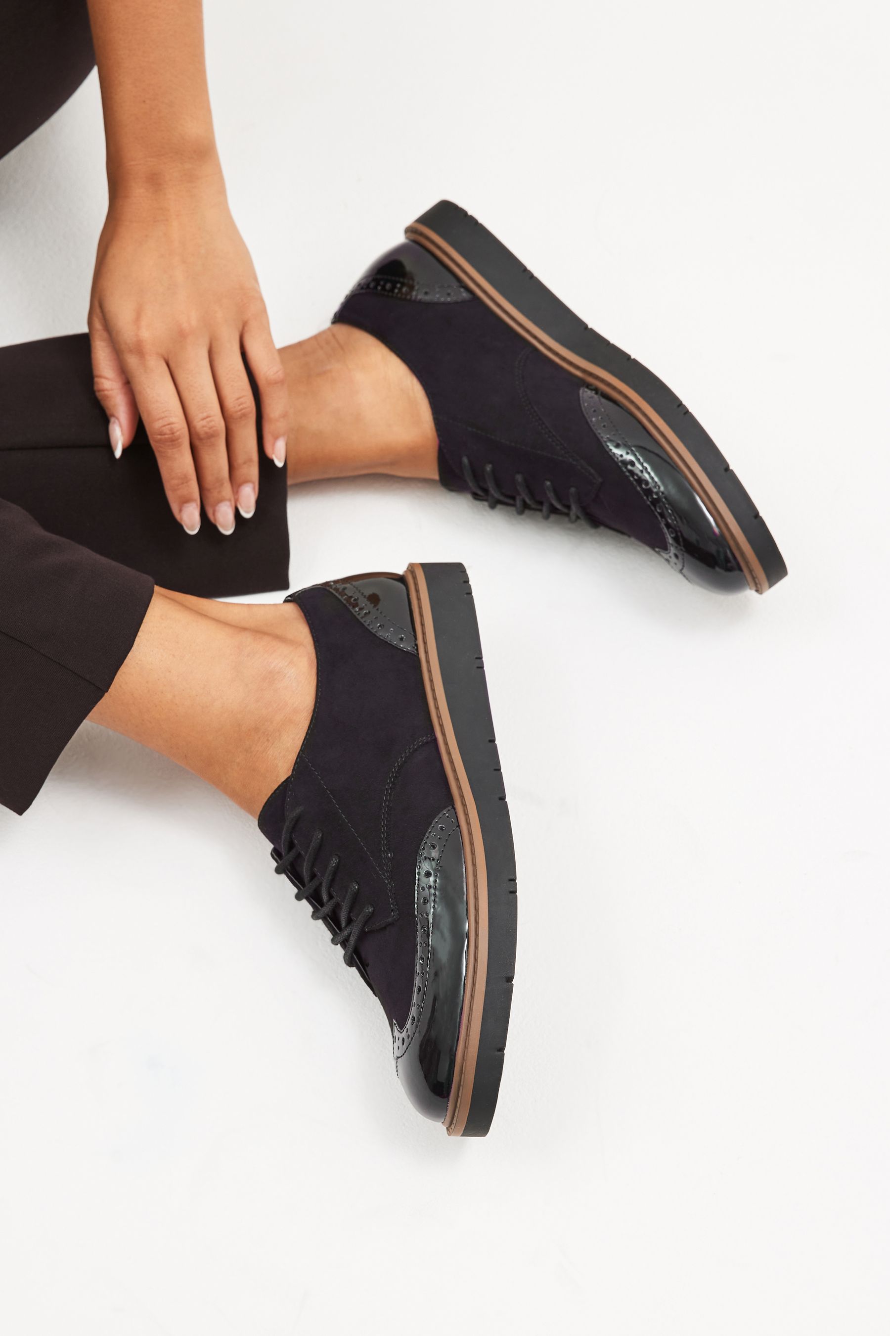 Buy Black Extra Wide Fit Forever Comfort Brogue Lace Up Chunky Sole Shoes from the Next UK online shop
