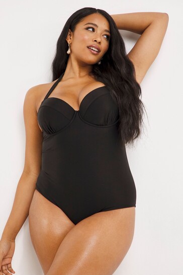Simply Be Black Mix And Match Padded Underwired Plunge Swimsuit