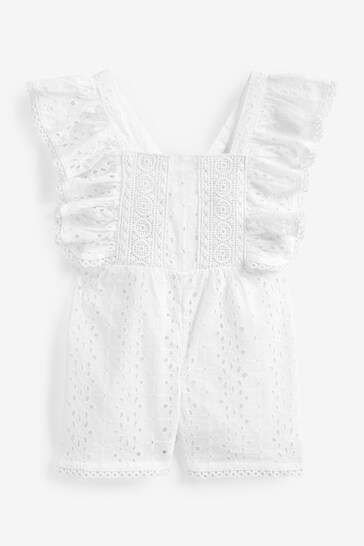 River Island White Girls Broderie Playsuit