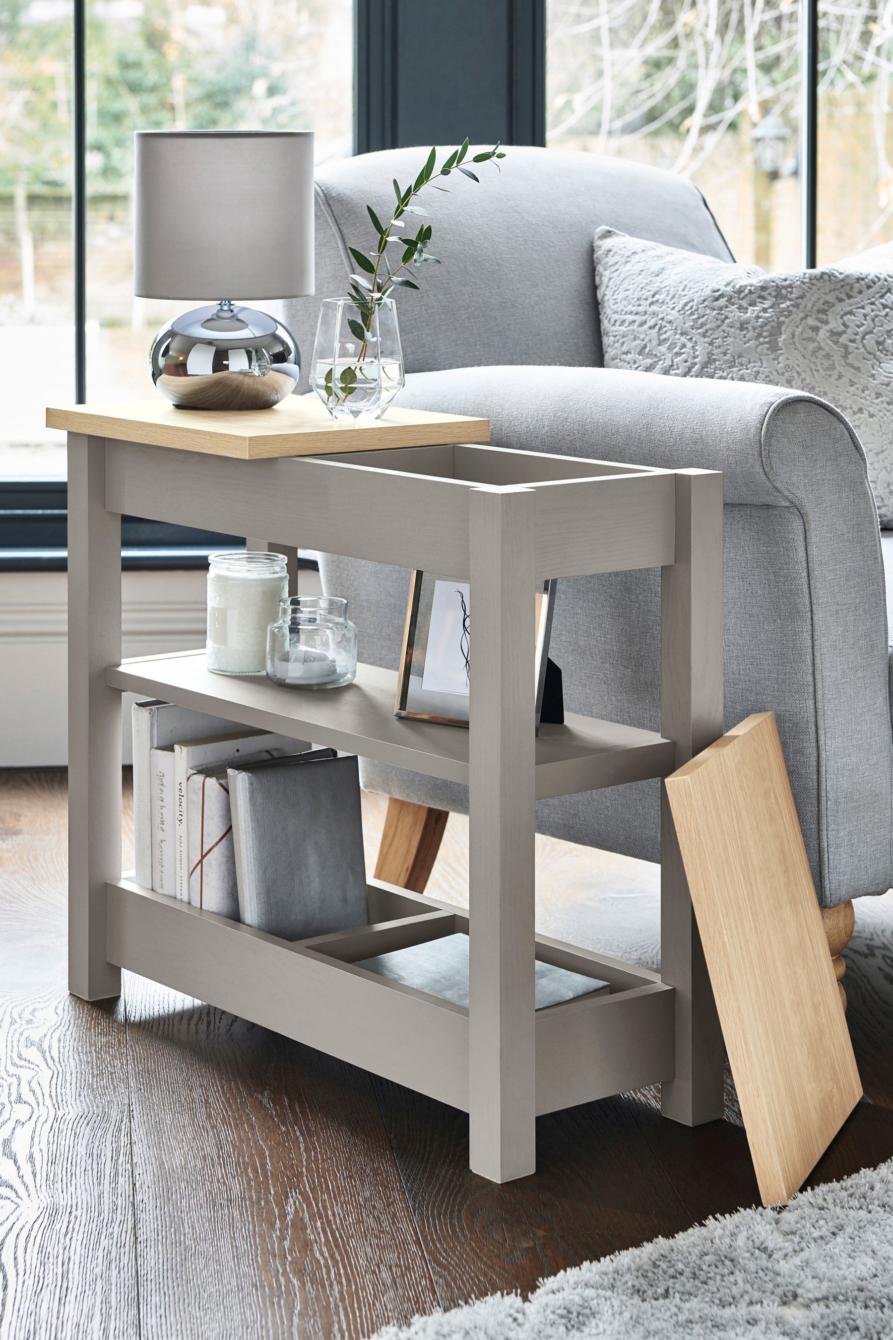 Buy Dove Grey Malvern Oak Effect Large Sofa Side Table from the