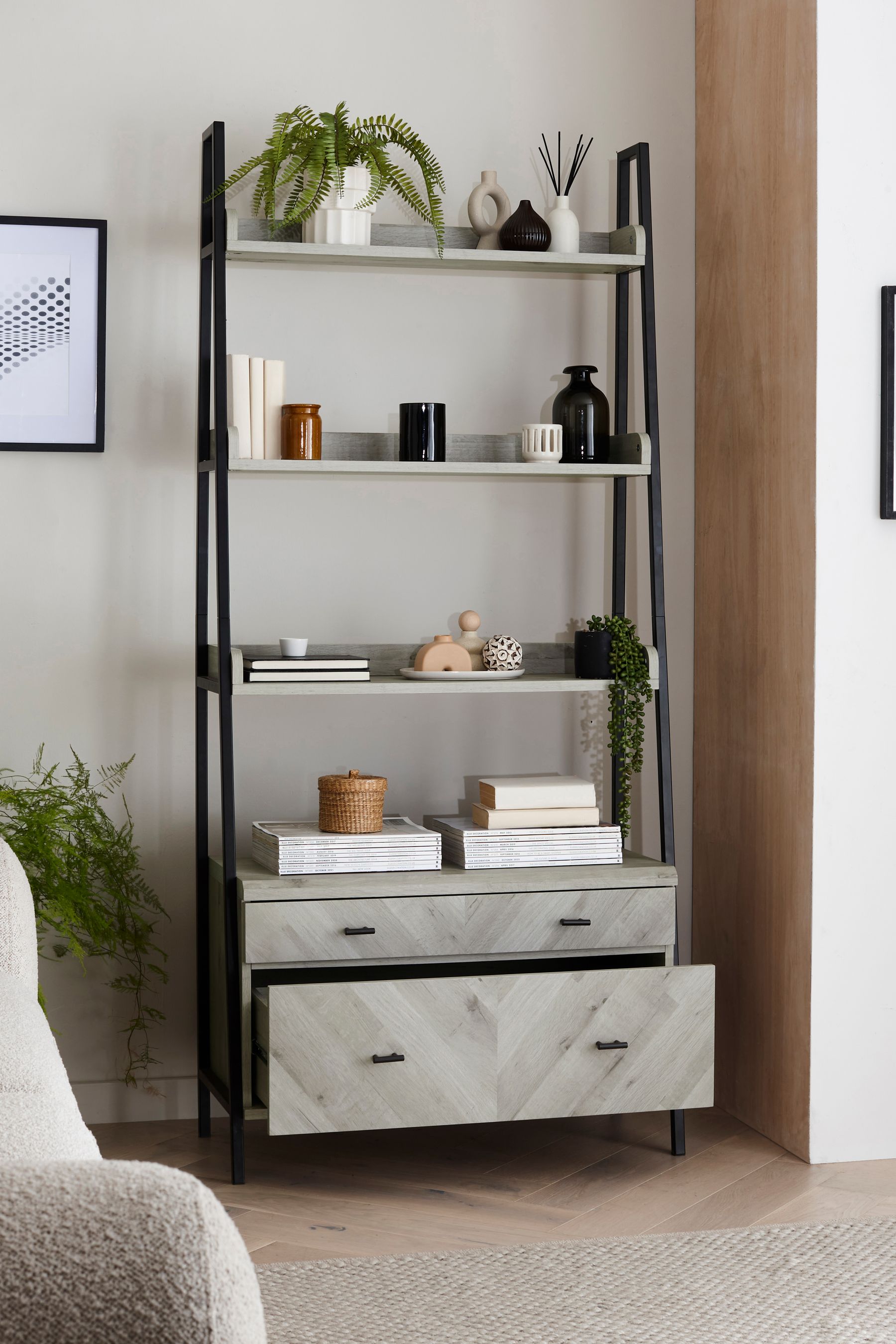 Grey oak online ladder shelf