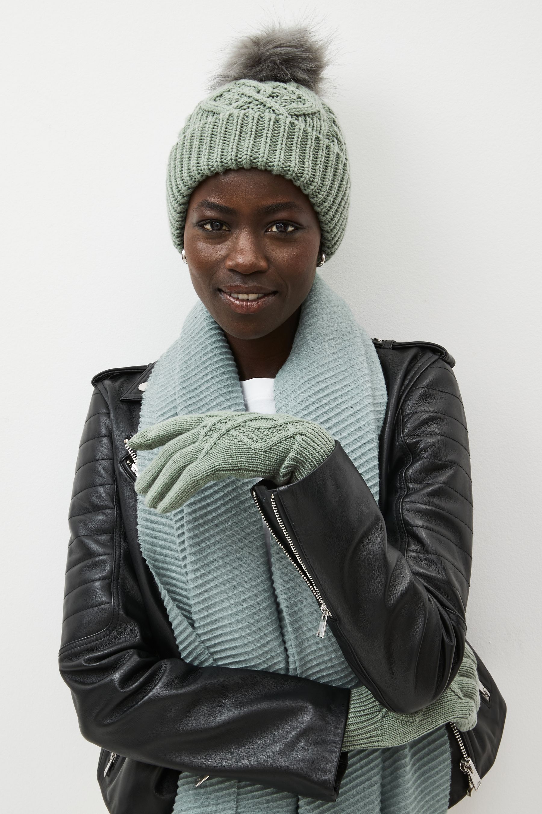 Khaki pom top pom hat