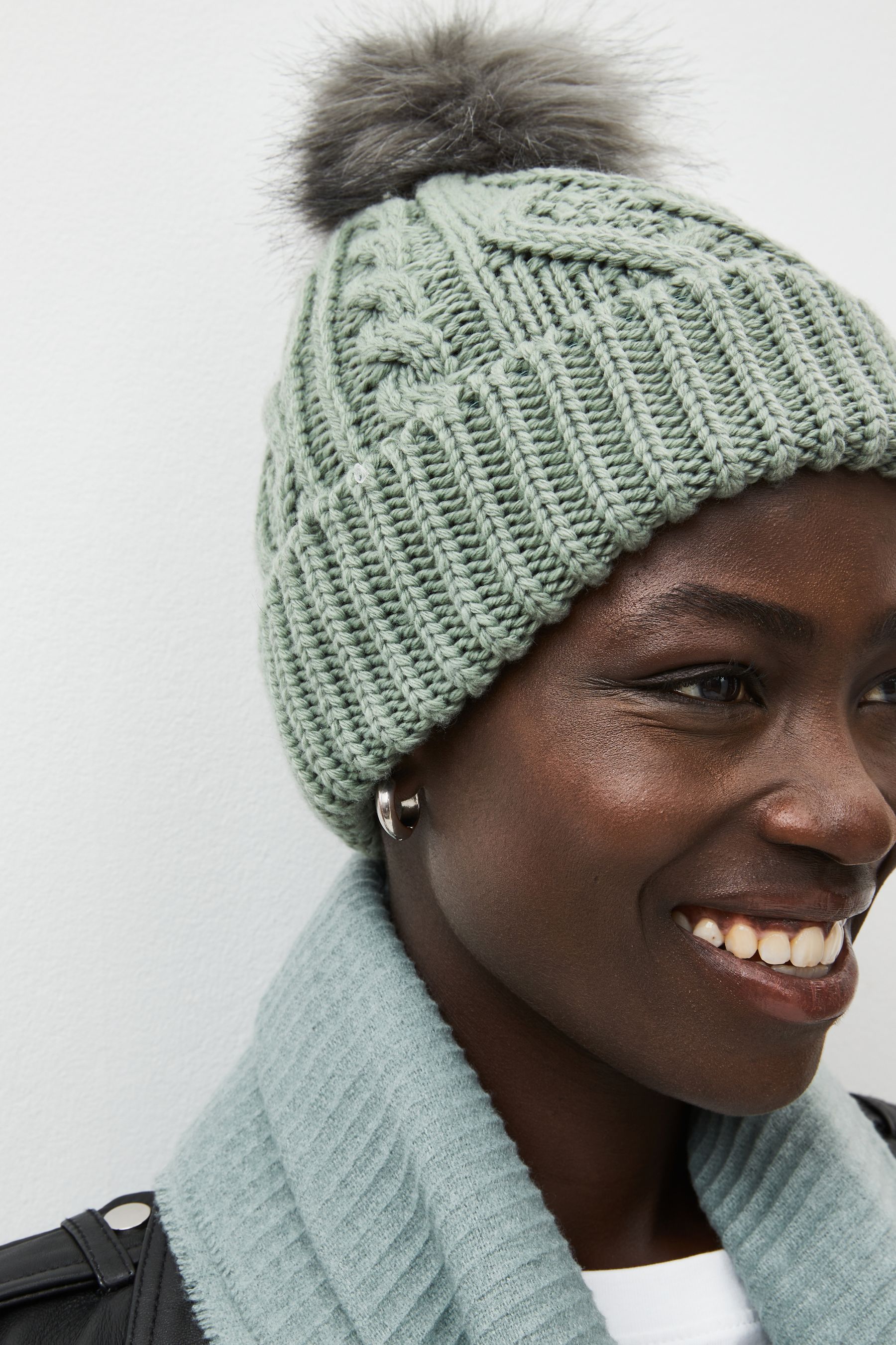 Khaki pom pom hat hot sale
