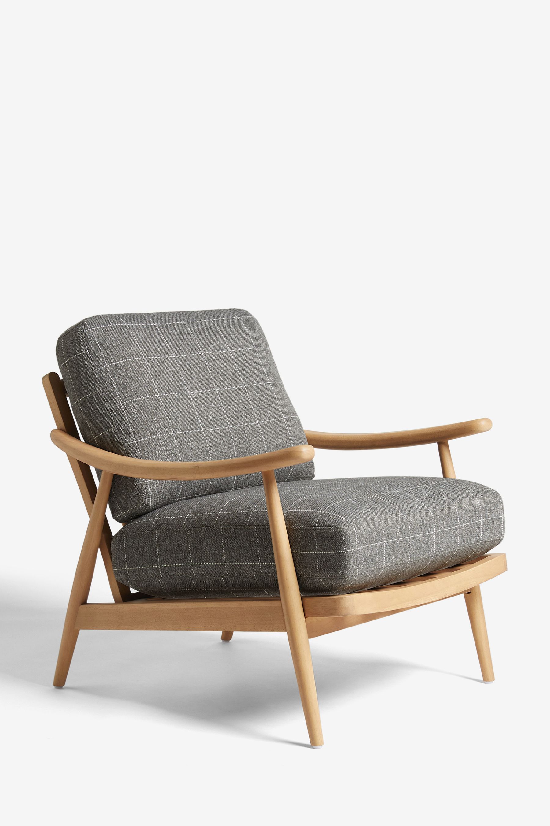 Tweedy Check Lawson Mid Grey Oak Effect Frame Hampton Wooden Accent Chair