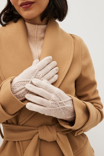 Cream Sparkle Cable Knit Gloves