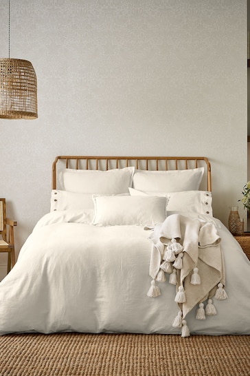 Morris & Co White Pure Linen Cotton Bed Duvet Cover