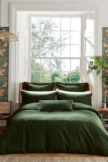 Morris & Co Green Linen Cotton Bed Duvet Cover