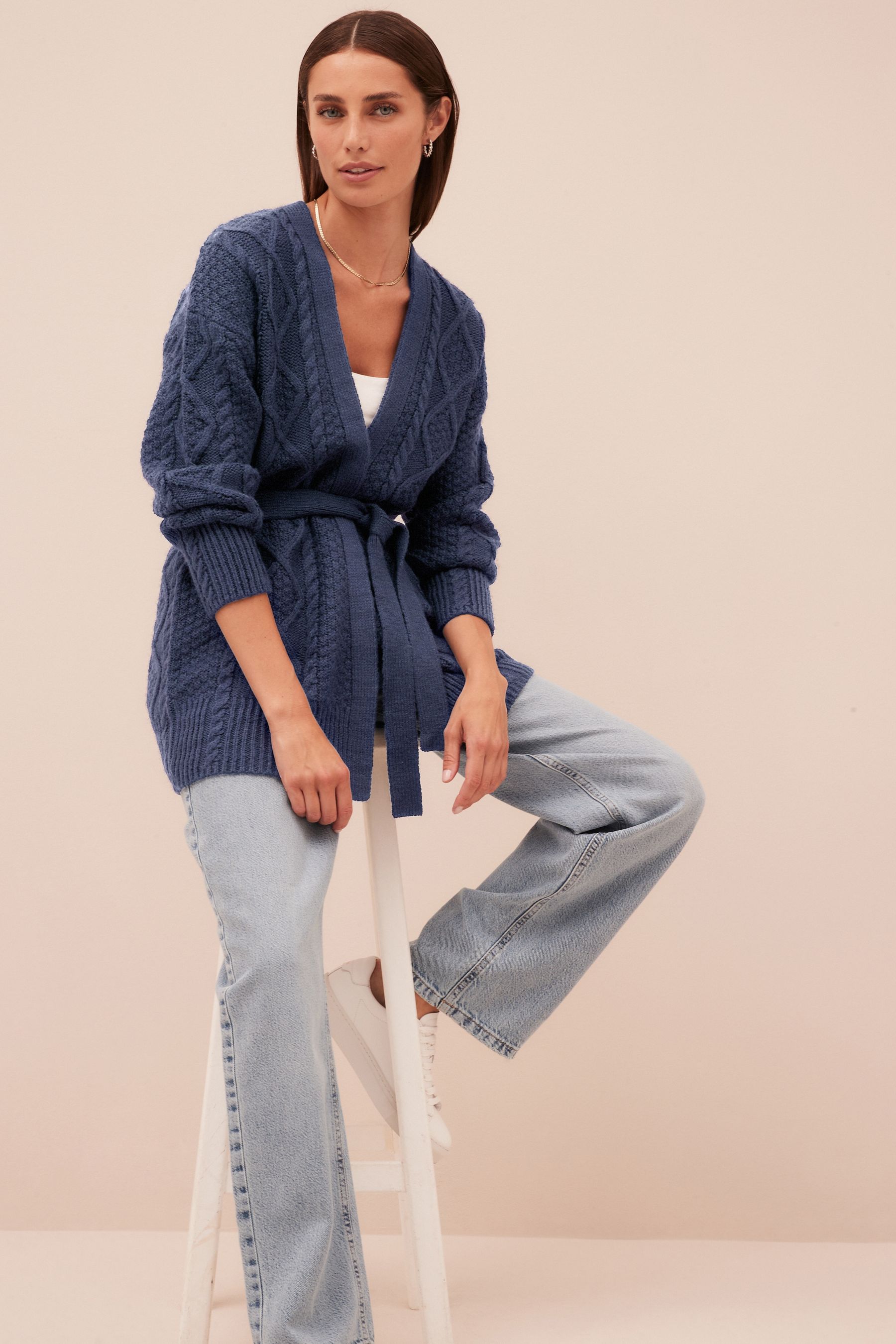 Buy Navy Blue Cable Belt Cardigan from the Next UK online shop