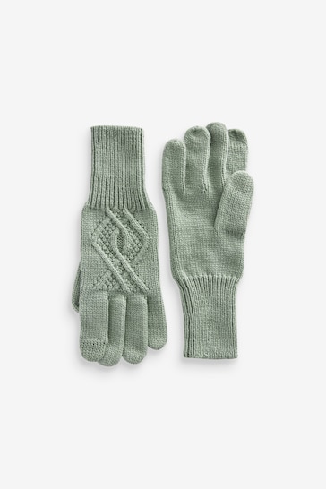 Khaki Green Cable Knit Gloves