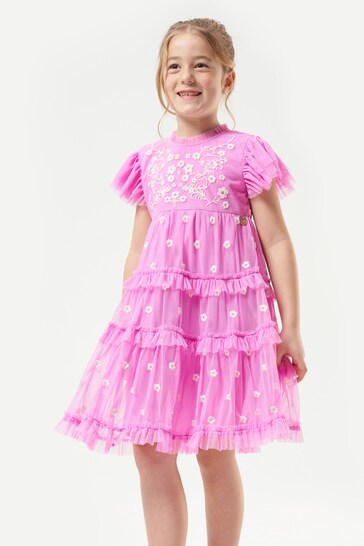 Angel & Rocket Pink Luisa Embroidered Mesh Dress