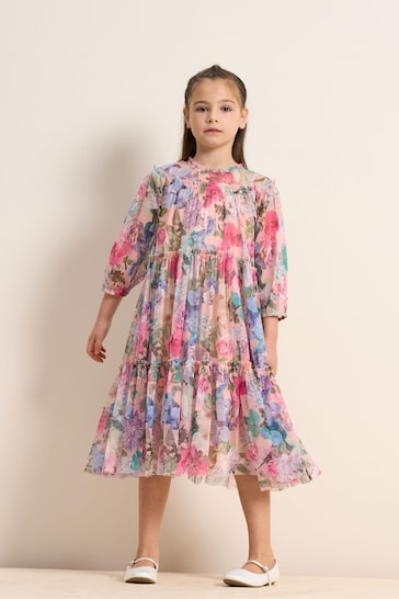 Angel & Rocket Pink Eleanor Print Mesh Dress