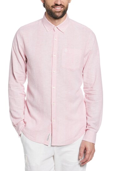 Original Penguin Pink Long Sleeve Linen Blend Shirt