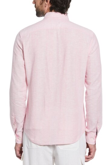 Original Penguin Pink Long Sleeve Linen Blend Shirt