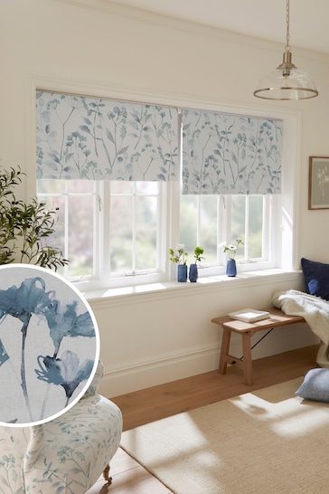 Blue Isla Floral Ready Made Blackout Roller Blind