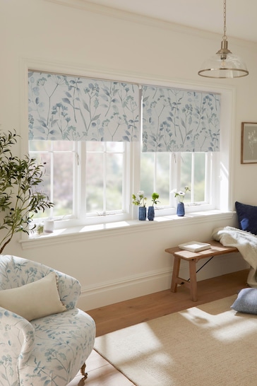 Blue Isla Floral Ready Made Blackout Roller Blind