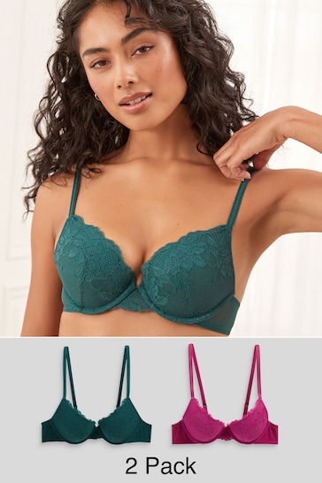 Buy Pink/Green Push Up Pad Plunge Lace Bras 2 Pack from the Next UK online  shop