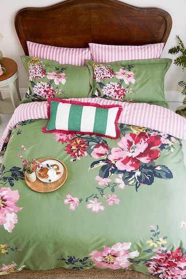 Joules Green Hydrangea Floral Duvet Cover and Pillowcase Set