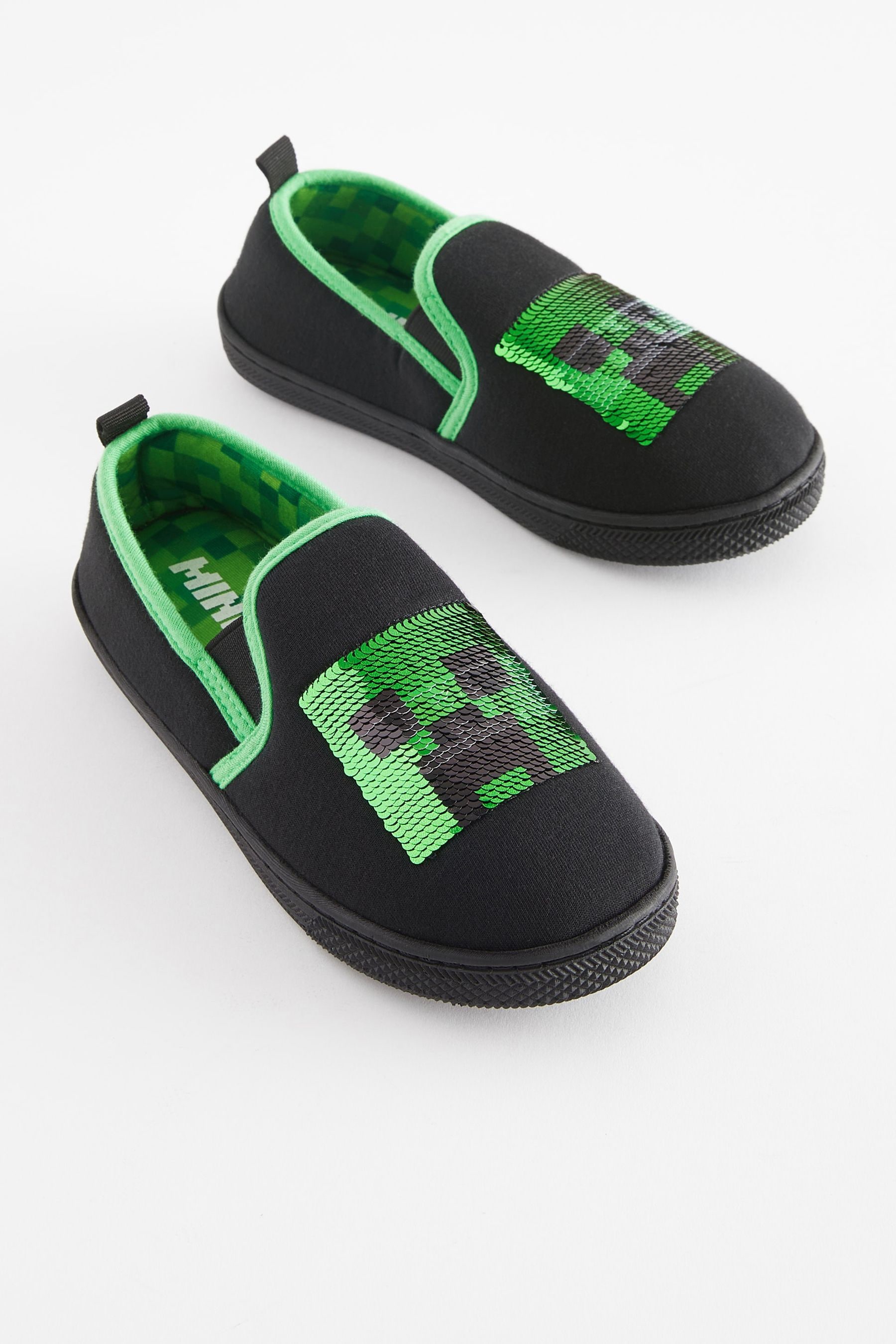 Buy Minecraft Black Green Minecraft Cupsole Slippers from the Next